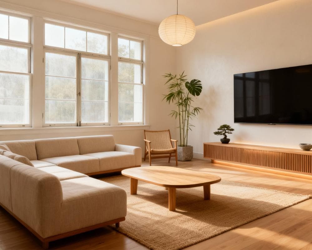 Zimmer nach der KI-Raumgestaltung im modernen Stil
