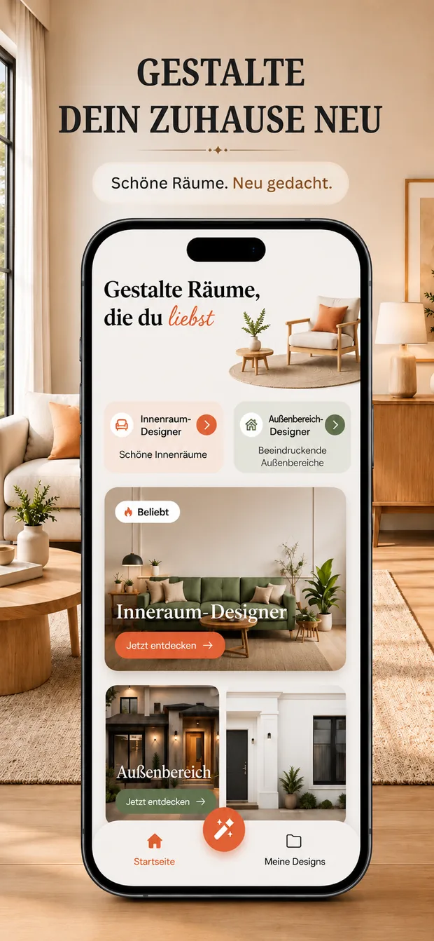 App-Store-Screenshot: Auswahl von Einrichtungsstilen und Farbpaletten in der App