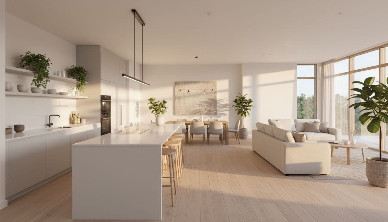 Offene Küche mit Wohnzimmer einrichten: Ideen, Zonierung und Tipps