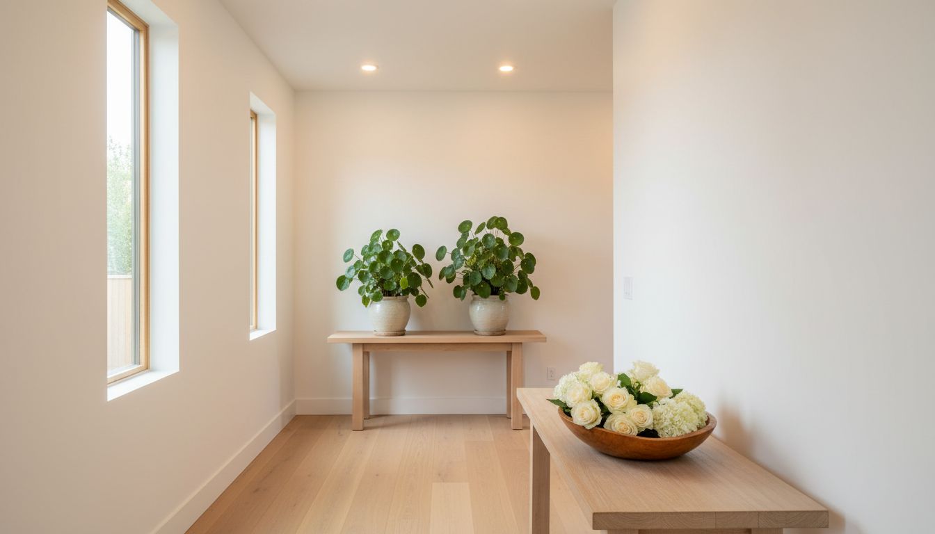 Heller Flur mit Pflanzen und natürlichem Licht für optimalen Chi-Fluss