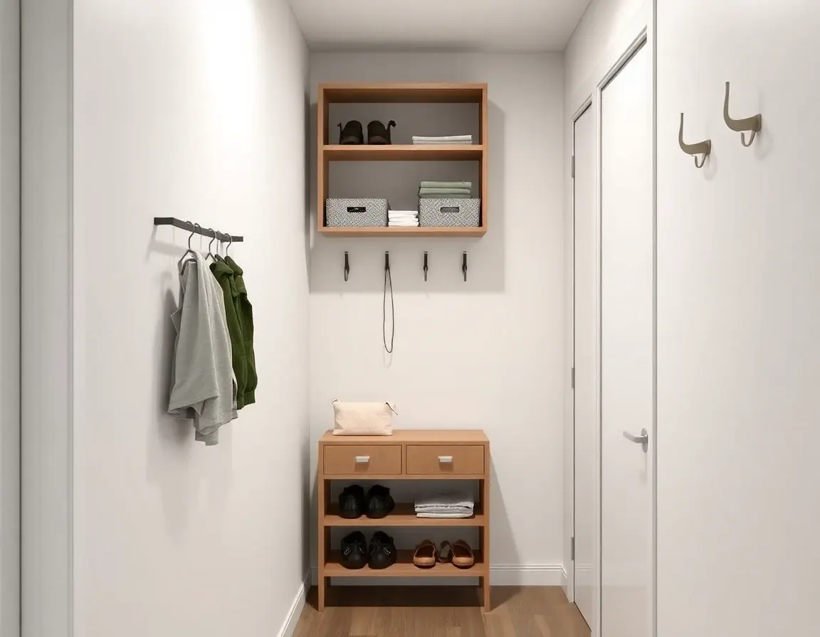 Stauraum im schmalen Flur mit wandhängenden Möbeln und geschlossenen Fronten