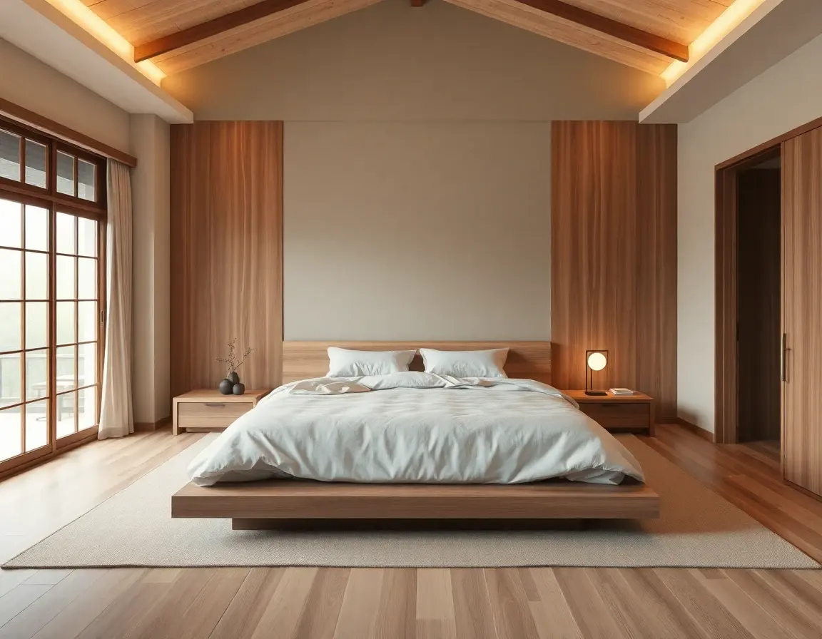 Japandi Schlafzimmer mit KI Inneneinrichtung ohne Registrierung