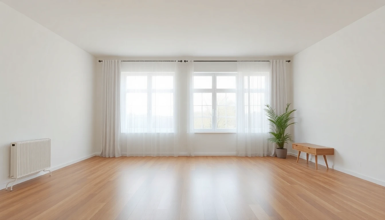 Leerer heller deutscher Apartmentraum mit Holzboden, großem Fenster und neutralen Wänden – Ausgangspunkt für die Planung mit einer KI Wohnungsdesign App