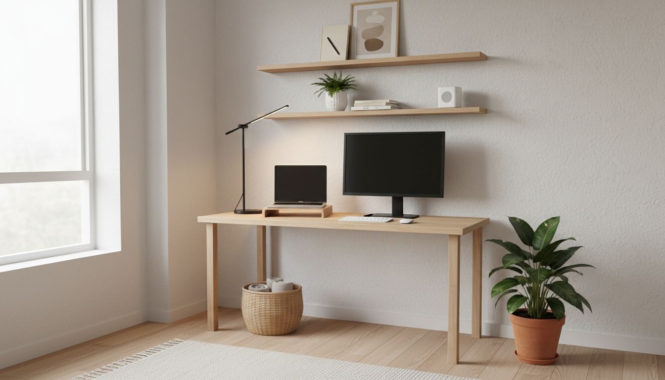Home Office Ecke in kleiner Wohnung mit platzsparendem Schreibtisch
