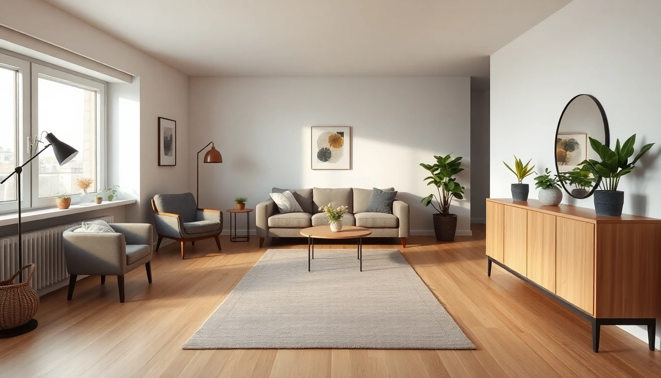 Längliches Zimmer mit zwei klaren Zonen, kompaktem Sofa, Leseecke am Fenster und schmalem Teppich als Längsanker