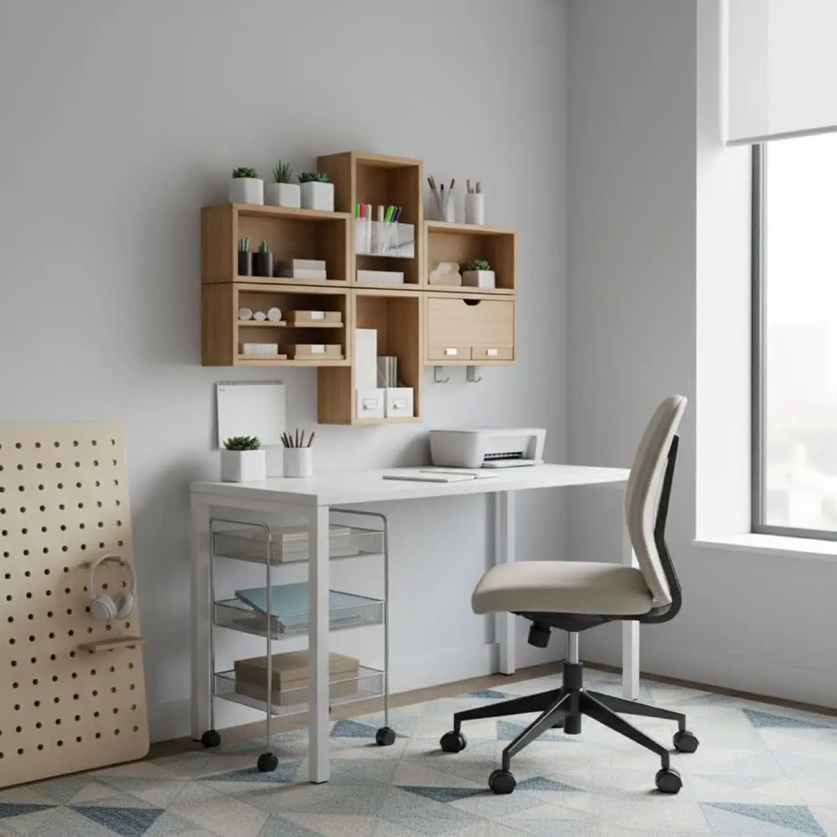 Home Office in Mietwohnung ohne Bohren geplant mit DecorAI