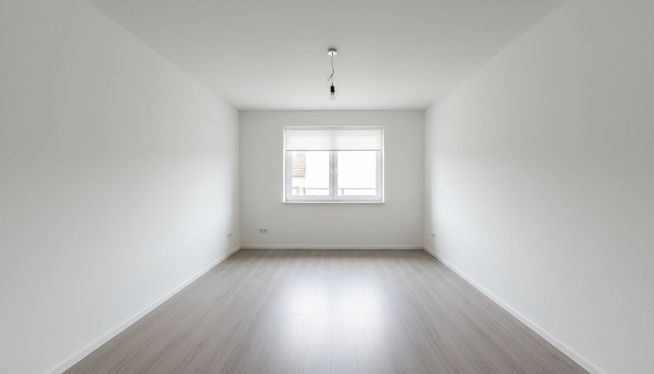 Leeres Zimmer mit unverändertem Boden und Fenster als Grundlage für ein Immobilien-Exposé