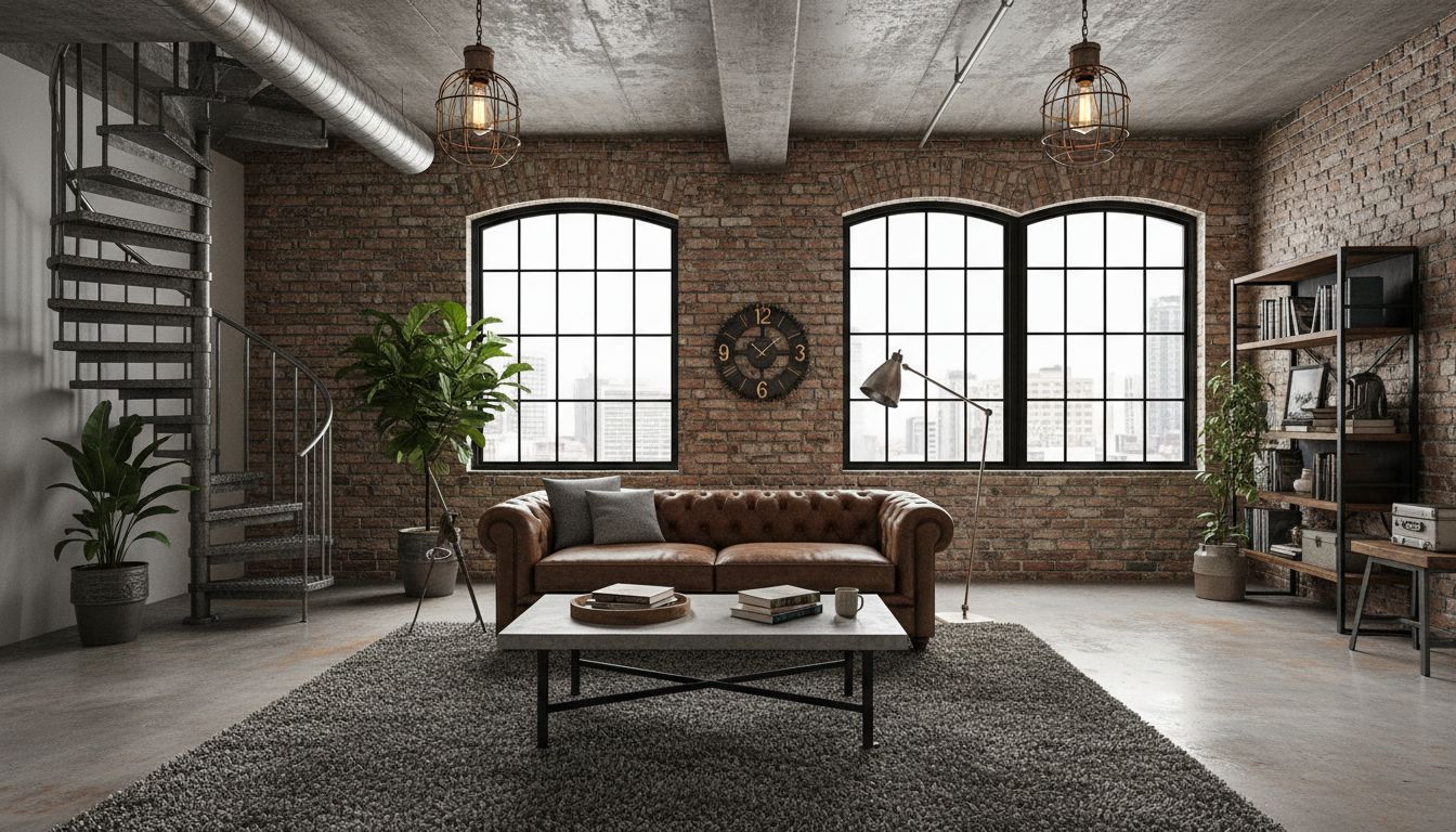 Industrial Stil Wohnzimmer mit KI Raumgestaltung erstellt