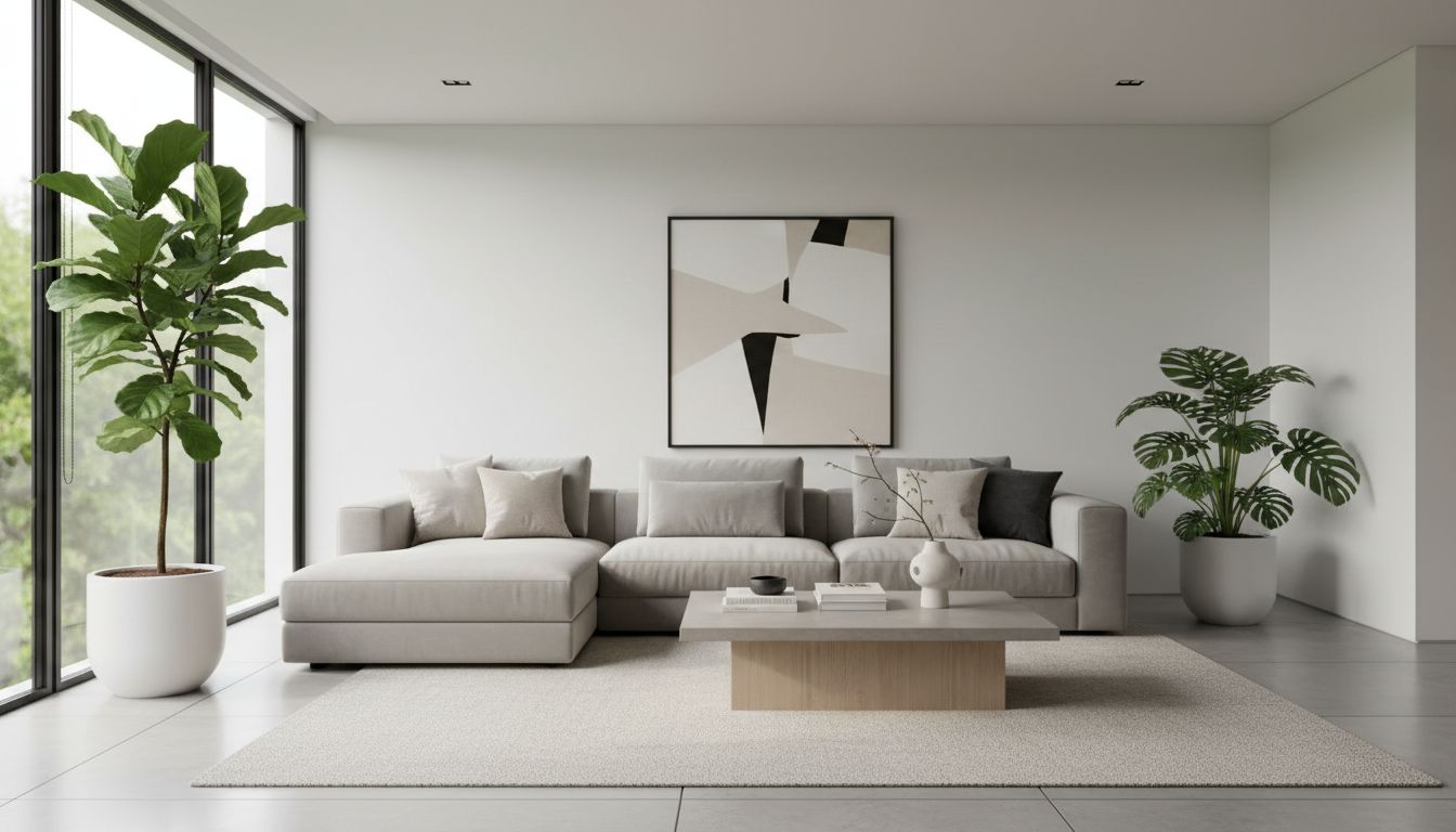 Minimalistisches Wohnzimmer mit KI Raumgestaltung erstellt