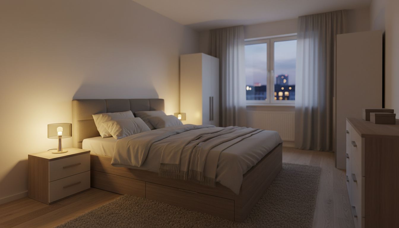 Warmes Licht am Abend im Schlafzimmer: zwei Nachttischleuchten statt einer hellen Deckenleuchte